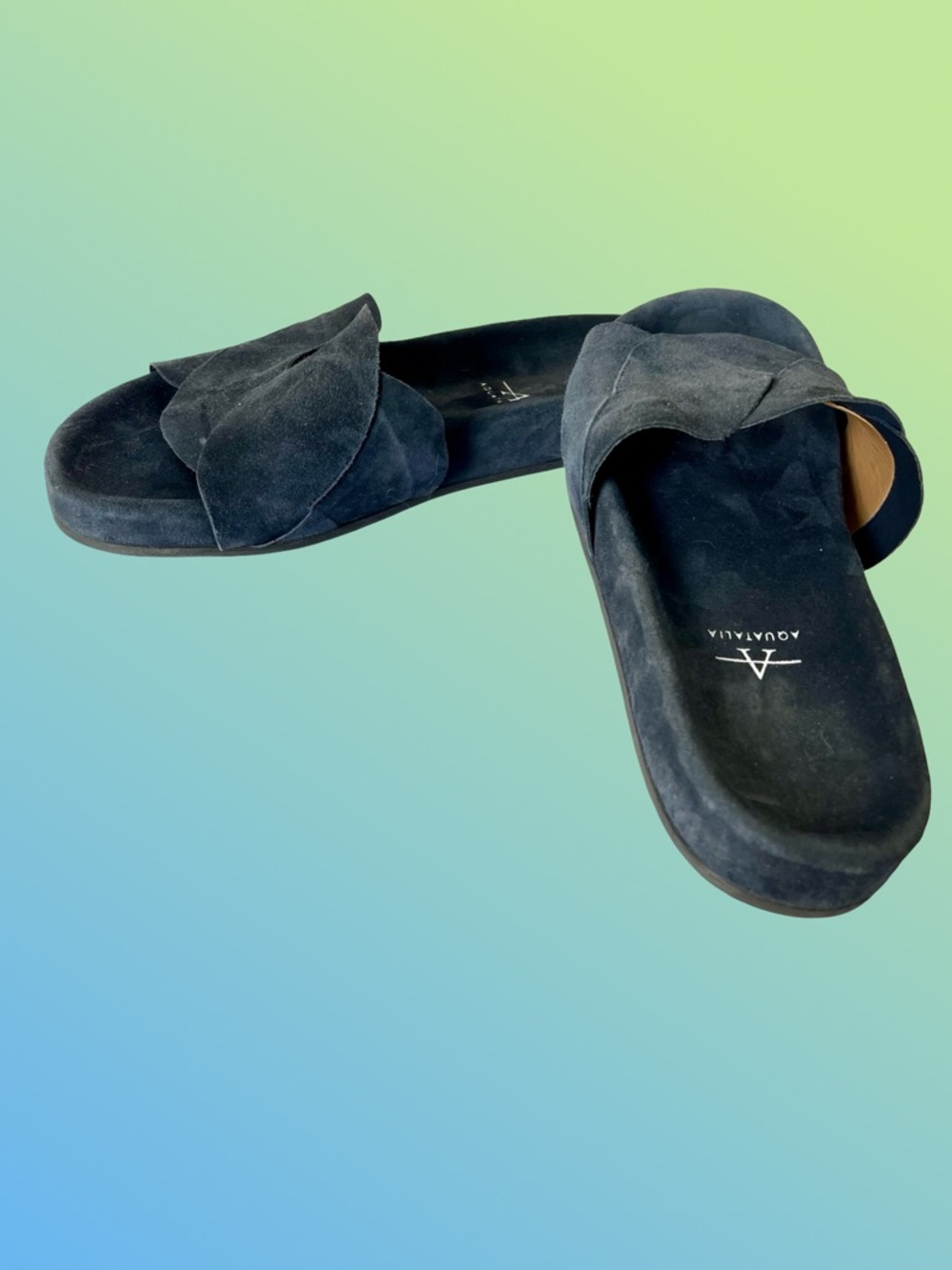 Aquatalia Black Weatherproof Suede Leather Slide Sandals Sz US 9